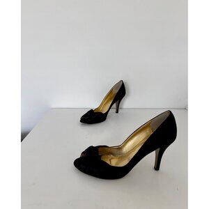 J. Crew Heels 8 Satin Peep Toe Twist Front Quiet Luxury Preppy Chic Old Money